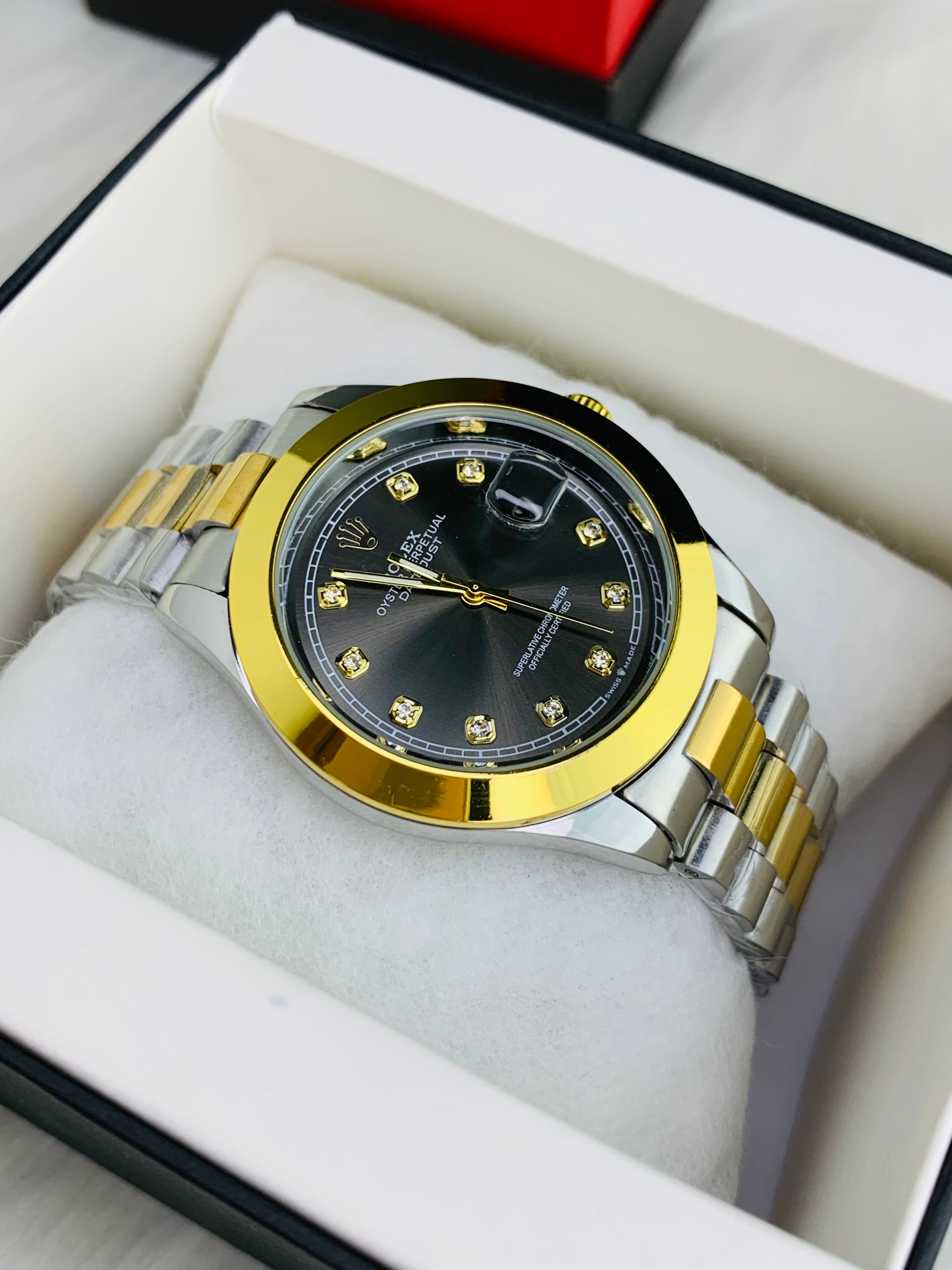 Rolex stone two tone black