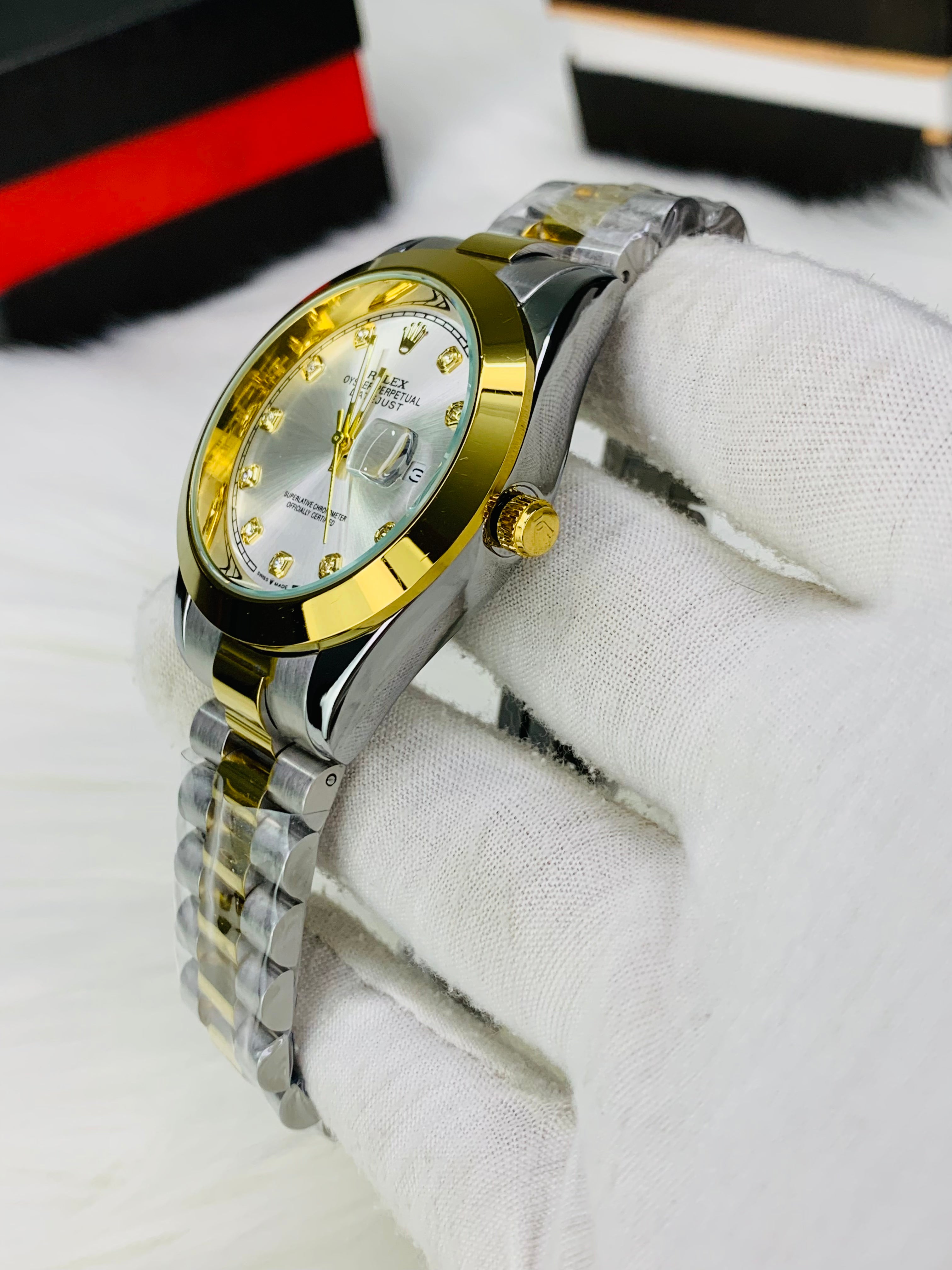Rolex stone two tone white