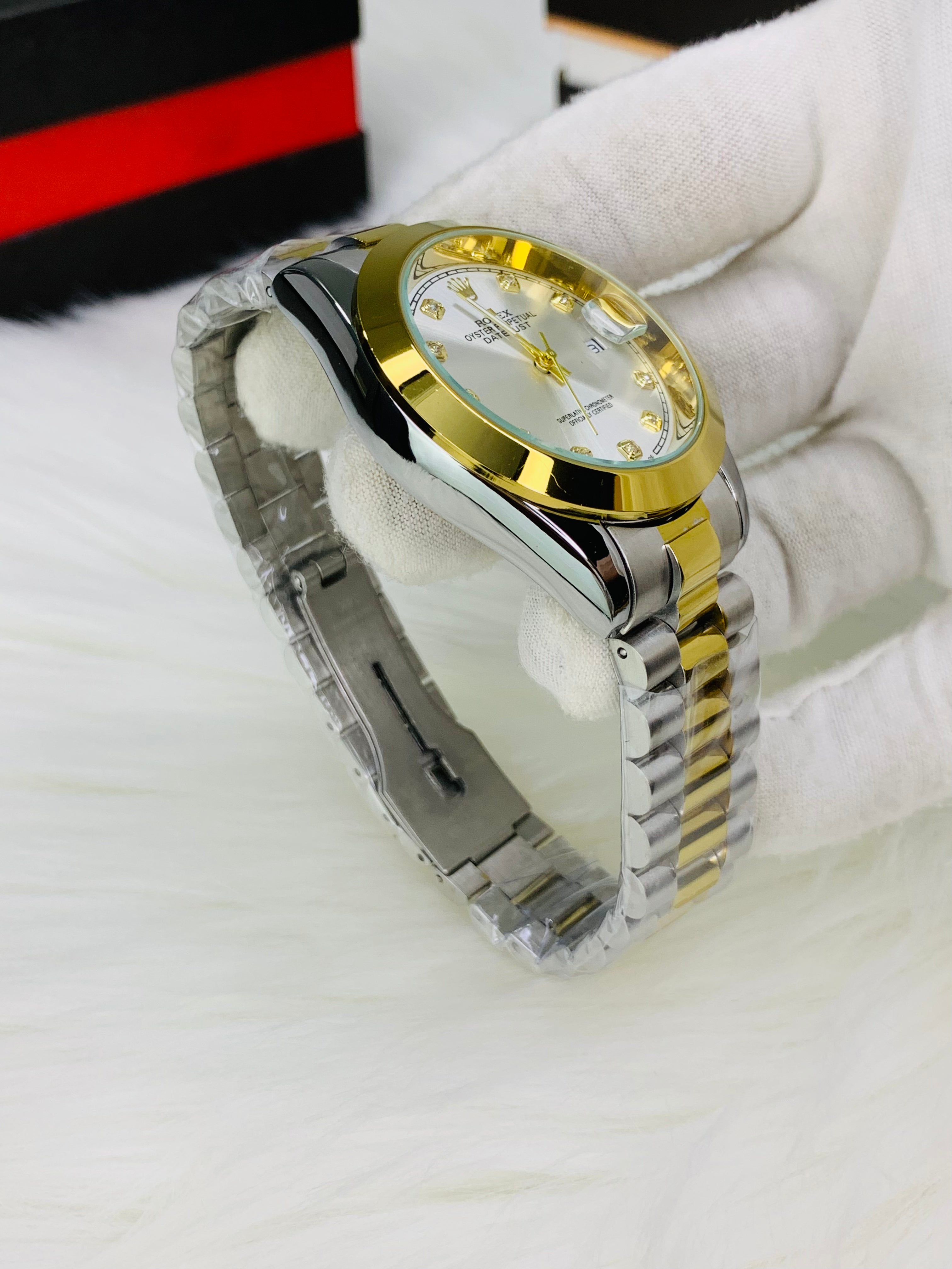 Rolex stone two tone white