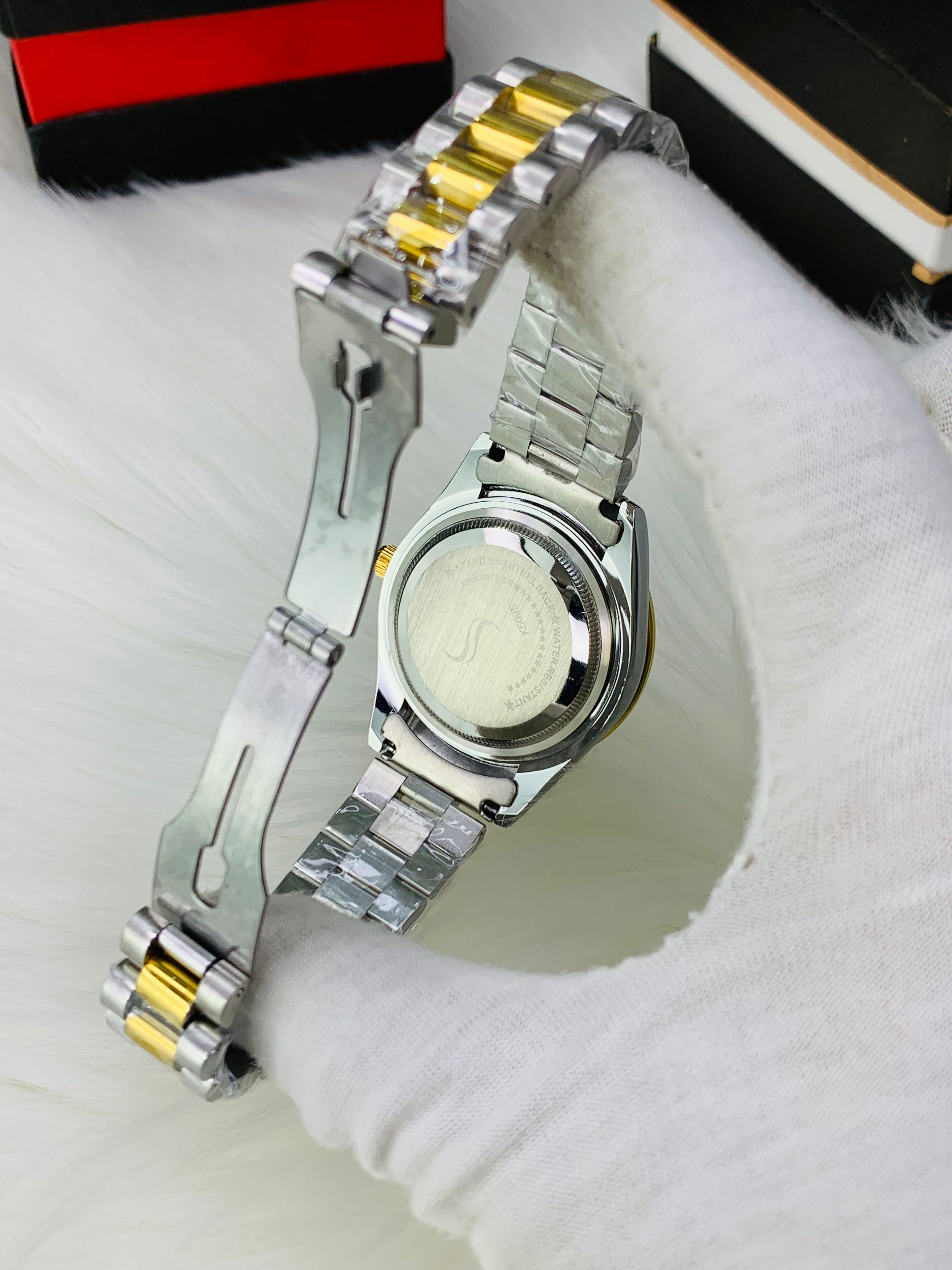 Rolex stone two tone black