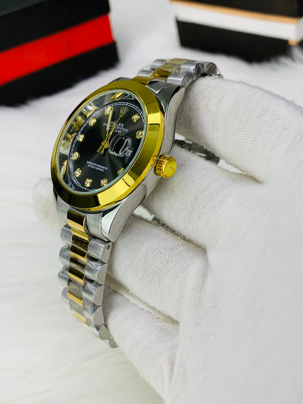 Rolex stone two tone black