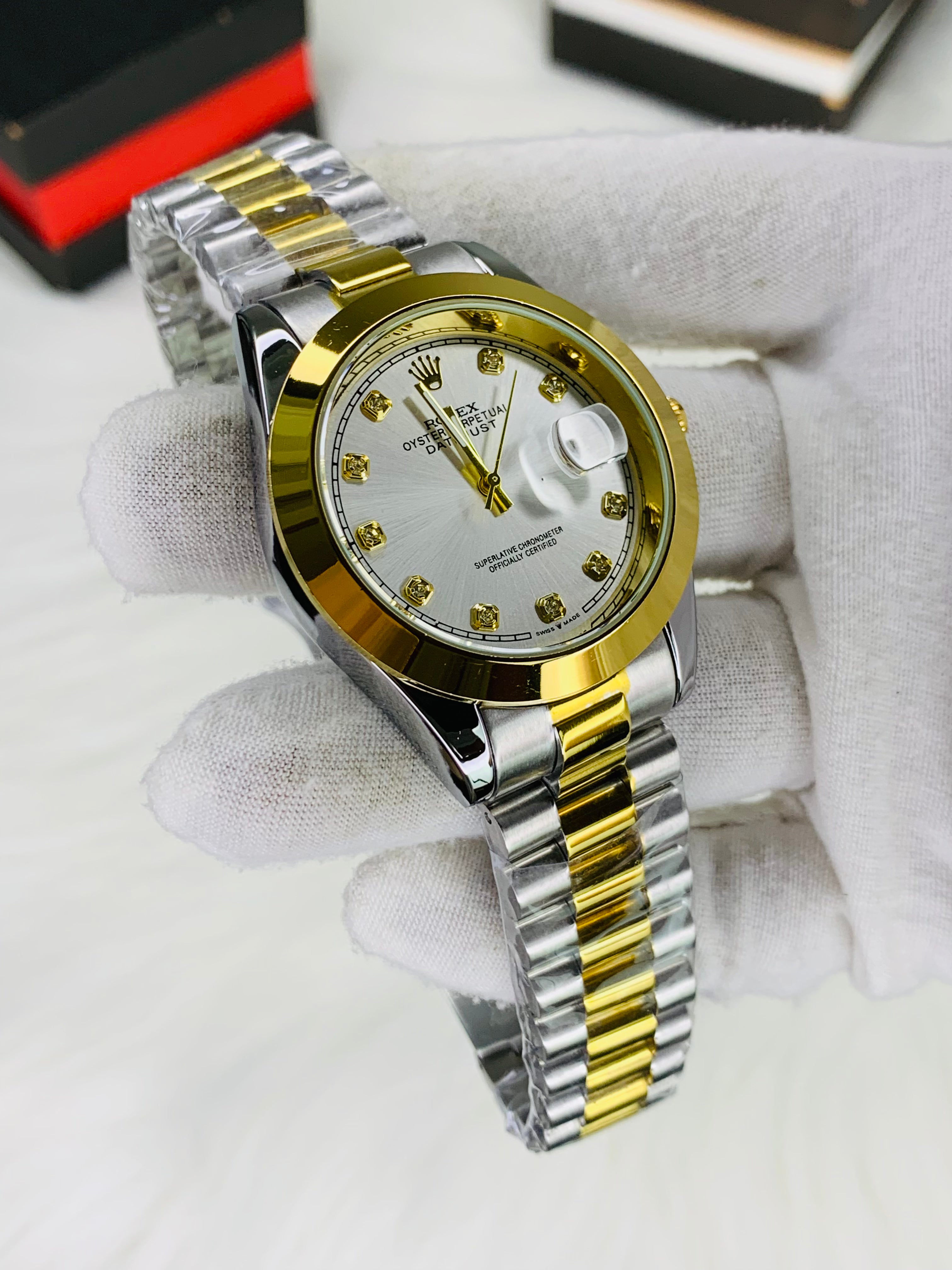 Rolex stone two tone white