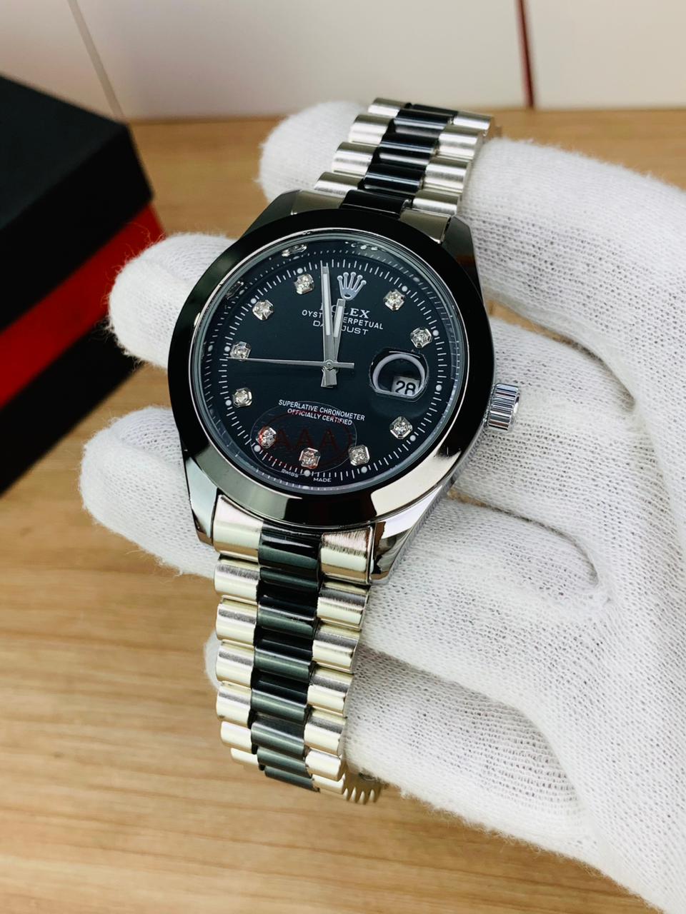 Rolex silver black stone